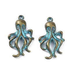 Alloy Pendant, Antique Bronze & Blue Patina, Octopus, 31x17x5mm, Hole: 2mm(X-PALLOY-K016-01G-AB)