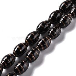 Handmade Gold Sand Lampwork Beads, Olive, Black, 16.5x10.5mm, Hole: 2~2.4mm, about 25pcs/strand, 15.94 inch(40.5cm)(LAMP-F020-35D)