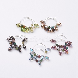 Glass Wine Glass Charms, with Brass Findings and Natural Indian Agate Beads, Mixed Color, 37x36x6mm, Pin: 0.7mm(EJEW-JE02660)