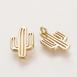 Brass Charms, Nickel Free, Real 18K Gold Plated, Cactus, 14x9x2mm, Hole: 2mm(X-KK-Q735-209G)