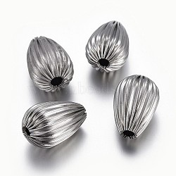 304 Stainless Steel Corrugated Beads, teardrop, Stainless Steel Color, 13x7.5~8mm, Hole: 2mm(STAS-P218-26-8mm)