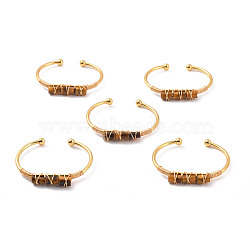 Natural Tiger Eye Triple Column Beaded Open Cuff Bangle, Wire Wrape Brass Jewelry for Women, Golden, Inner Diameter: 2-1/8 inch(5.45~5.55cm)(BJEW-E377-01G-06)