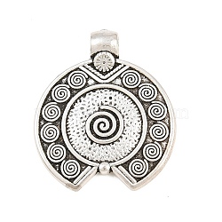 Tibetan Style Alloy Pendants, Flat Round with Spiral  Pattern Charms, Antique Silver, 35x30x6mm, Hole: 3.5mm(AL-CBA1187-09B-AS)