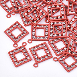 Spray Painted Alloy Pendants, with Rhinestone, Rhombus, Crystal, Red, 26x22.5x2.5mm, Hole: 2mm(PALLOY-S122-02A)