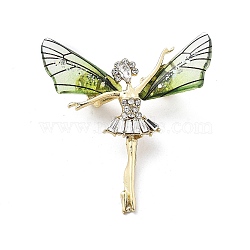 Angel Alloy Crystal Rhinestone Brooch, Glitter Epoxy Resin Angel Brooches, Golden, 47x45.5mm(JEWB-C037-08G)