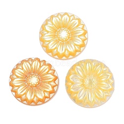 Natural Yellow Shell Carved Cabochons, Flat Round with Flower, 15x2.5mm(SSHEL-I026-17B)