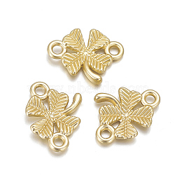 Alloy Links, Matte Style, Clover, Cadmium Free & Nickel Free & Lead Free, Real 18K Gold Plated, 11.5x15x2.5mm, Hole: 1.5mm(PALLOY-Q357-12MG-NR)