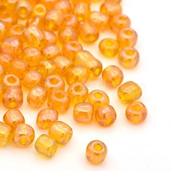 Round Glass Seed Beads, Trans. Colours Lustered, Gold, Size: about 2mm in diameter, hole: 1mm, about 370pcs/50g(X-SEED-A006-2mm-109)