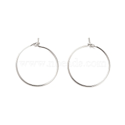 Brass Hoop Earring Findings, Round, Real Platinum Plated, 20mm, Pin: 0.7mm(KK-R112-038B)