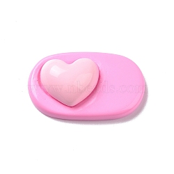 Cute Opaque Resin Cabochons, Oval with Heart, Hot Pink, 22.5x37x10mm(RESI-L037-04B)