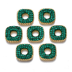 316 Surgical Stainless Steel Cabochons, with Micro Pave Cubic Zirconia, Real 14K Gold Plated, Square, Green, 11x11x2mm, Hole: 3.5mm(STAS-S116-421)