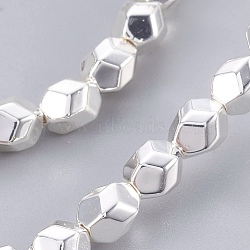 Electroplated Non-magnetic Synthetic Hematite Bead Strand, Oval, Faceted, Silver Plated, 5x4x4mm, Hole: 0.7mm, about 80pcs/strand, 15.7 inch(40cm)(G-E498-06A-03)