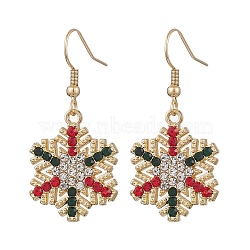 Christmas Alloy Rhinestone Dangle Earrings, with 304 Stainless Steel Earring Hooks, Snowflake, Golden, 38.5x19.5mm(EJEW-JE06121-02)