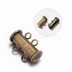 2-Strands 4-Holes Tube Brass Magnetic Slide Lock Clasps, Nickel Free, Antique Bronze, 16x10x7mm, Hole: 1.5mm(X-KK-D472-AB-NF)