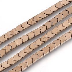 Electroplate Non-magnetic Synthetic Hematite Beads Strands, Arrow/Chevron, Copper Plated, 6x4x2mm, Hole: 1mm, about 97pcs/strand, 15.7 inch(G-Q486-69E)