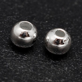 925 Sterling Silver Beads, Seamless Round Beads, Silver, 2mm, Hole: 0.7~1mm