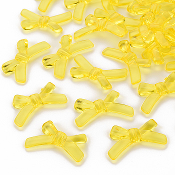 Transparent Acrylic Beads, Bowknot, Yellow, 20x34x5.5mm, Hole: 1.8mm