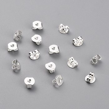 Brass Friction Ear Nuts, Ear Locking Earring Backs for Post Stud Earrings, 925 Sterling Silver Plated, 5x5x3mm, Hole: 1mm