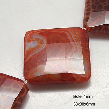 Natural Fire Crackle Agate Beads Strands, Dyed & Heated, Faceted, Rhombus, 38x38x6mm, Hole: 1mm