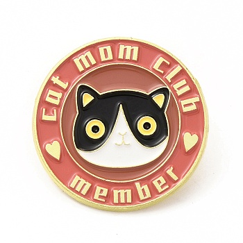 Cat with Word Enamel Pin, Golden Alloy Brooch for Backpack Clothes, Flat Round, 28.5x1.5mm