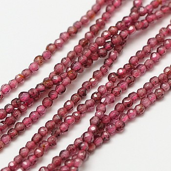 Imported Natural Garnet Beads Strands, Faceted Round, 2mm, Hole: 0.8mm, about 190pcs/strand, 16 inch