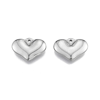 201 Stainless Steel Pendants, Heart, Stainless Steel Color, 15x20.5x4mm, Hole: 1.8mm
