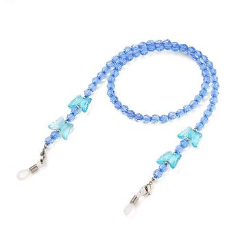 Butterfly Design Eyeglass Chains for Women, Glasses String Holder, with Acrylic Beads, 304 Stainless Steel Lobster Claw Clasps, Sky Blue, 21.25 inch(54cm)
