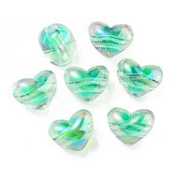 Two Tone UV Plating Transparent Acrylic European Beads, Large Hole Beads, Heart, Spring Green, 14.5x18.5x14mm, Hole: 4mm