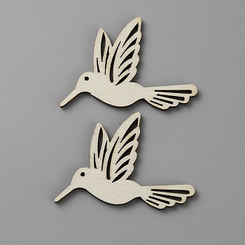 Wood Laser Cut Big Pendants, Undyed, Animal Charms, Bird, 54.5x43x2.5mm, Hole: 1.6mm