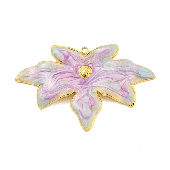 Ion Plating(IP) 304 Stainless Steel Pendants, with Enamel, Real 18K Gold Plated, Leaf Charm, Lilac, 40x26x3mm, Hole: 1.2mm