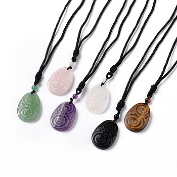 Adjustable Natural Mixed Gemstone Teardrop with Spiral Pendant Necklace with Nylon Cord for Women, 35.43 inch(90cm)