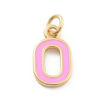 Rack Plating Brass Pendants, with Enamel and Jump Ring, Cadmium Free & Lead Free, Long-Lasting Plated, Real 18K Gold Plated, Letter, Letter O, 11.5x6.5x1mm, Hole: 2.5mm