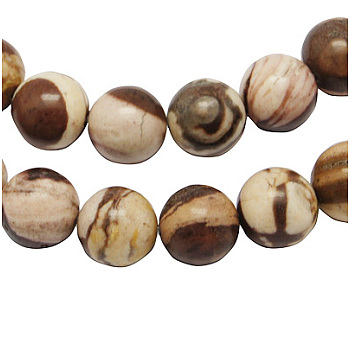 Natural Australia Zebra Stone Beads Strands, Round, Colorful, 6mm, Hole: 1mm, about 62pcs/strand, 15.7 inch