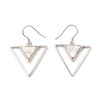 Natural Howlite Triangle Dangle Earrings, Real Platinum Plated Rhodium Plated 925 Sterling Silver Earrings for Girl Women, 41x27.5mm