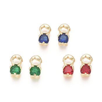 Golden Plated Brass Charms, with Cubic Zirconia, Boy, Mixed Color, 11x6x3.5mm, Hole: 1x2mm