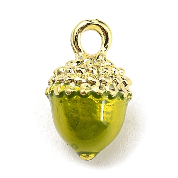 Alloy Charms, with Enamel, Golden, Acorn Charms, Yellow Green, 14x9x8mm, Hole: 2mm