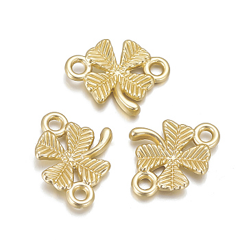 Alloy Links, Matte Style, Clover, Cadmium Free & Nickel Free & Lead Free, Real 18K Gold Plated, 11.5x15x2.5mm, Hole: 1.5mm