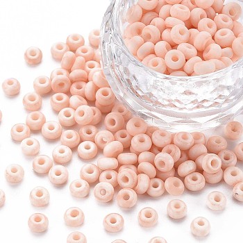 6/0 Glass Seed Beads, Macaron Color, Round Hole, Round, PeachPuff, 4~4.5x3mm, Hole: 1~1.2mm, about 4500pcs/bag, about 450g/bag.