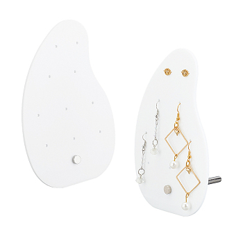 Acrylic Earrings Display Frame, with Iron Holder, Teardrop, White, 15x10x0.3cm, Hole: 1.5mm and 4mm