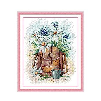Flower Pattern DIY Cross Stitch Beginner Kits, Stamped Cross Stitch Kit, Including 11CT Printed Cotton Fabric, Embroidery Thread & Needles, Instructions, Colorful, Fabric: 270x228x1mm