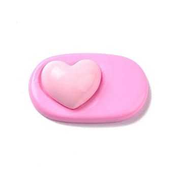 Cute Opaque Resin Cabochons, Oval with Heart, Hot Pink, 22.5x37x10mm