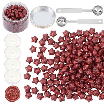 Sealing Wax Particles Kits for Retro Seal Stamp, with Stainless Steel Spoon, Candle, Plastic Empty Containers, Brown, 9mm, 200pcs