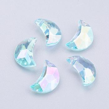 Transparent Acrylic Charms, AB Color Plated, Moon, Faceted, Light Blue, 11x7x4mm, Hole: 0.5mm