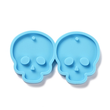 DIY Skull Pendants Statue Silicone Molds, Portrait Sculpture Resin Casting Molds, For UV Resin, Epoxy Resin Jewelry Making, Halloween Theme, Deep Sky Blue, 42x71x5mm, Hole: 2mm, Inner Diameter: 38x32mm