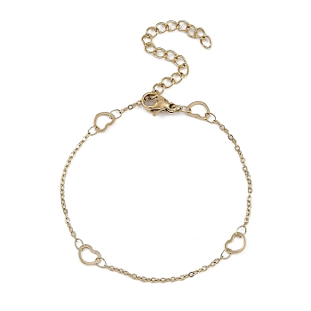 304 Stainless Steel Heart Link Chains Anklets, Real 14K Gold Plated, 6-5/8~6-3/4 inch(16.7~17.3cm)