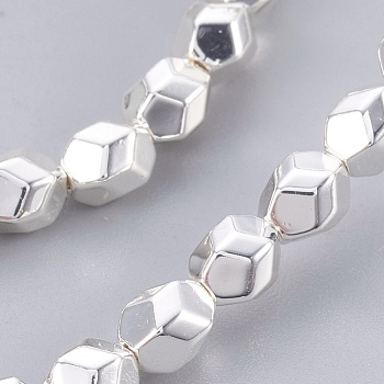 Electroplated Non-magnetic Synthetic Hematite Bead Strand, Oval, Faceted, Silver Plated, 5x4x4mm, Hole: 0.7mm, about 80pcs/strand, 15.7 inch(40cm)