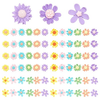 PandaHall Elite 72Pcs 3 Style  Opaque Resin Cabochons, Mixead Flower, Mixed Color, 30x29x8mm