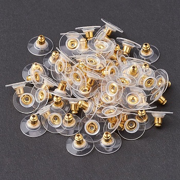 Brass Bullet Clutch Earring Backs with Pad, for Stablizing Heavy Post Earrings, with Plastic Pads, Ear Nuts, Golden, 12x7mm, Hole: 1mm