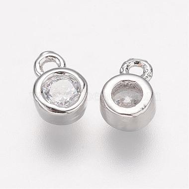 Real Platinum Plated Clear Round Brass+Cubic Zirconia Charms