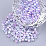 Rainbow ABS Plastic Imitation Pearl Beads, Gradient Mermaid Pearl Beads, Round, Pink, 9.5~10x9mm, Hole: 1.6mm(X-OACR-Q174-10mm-01)